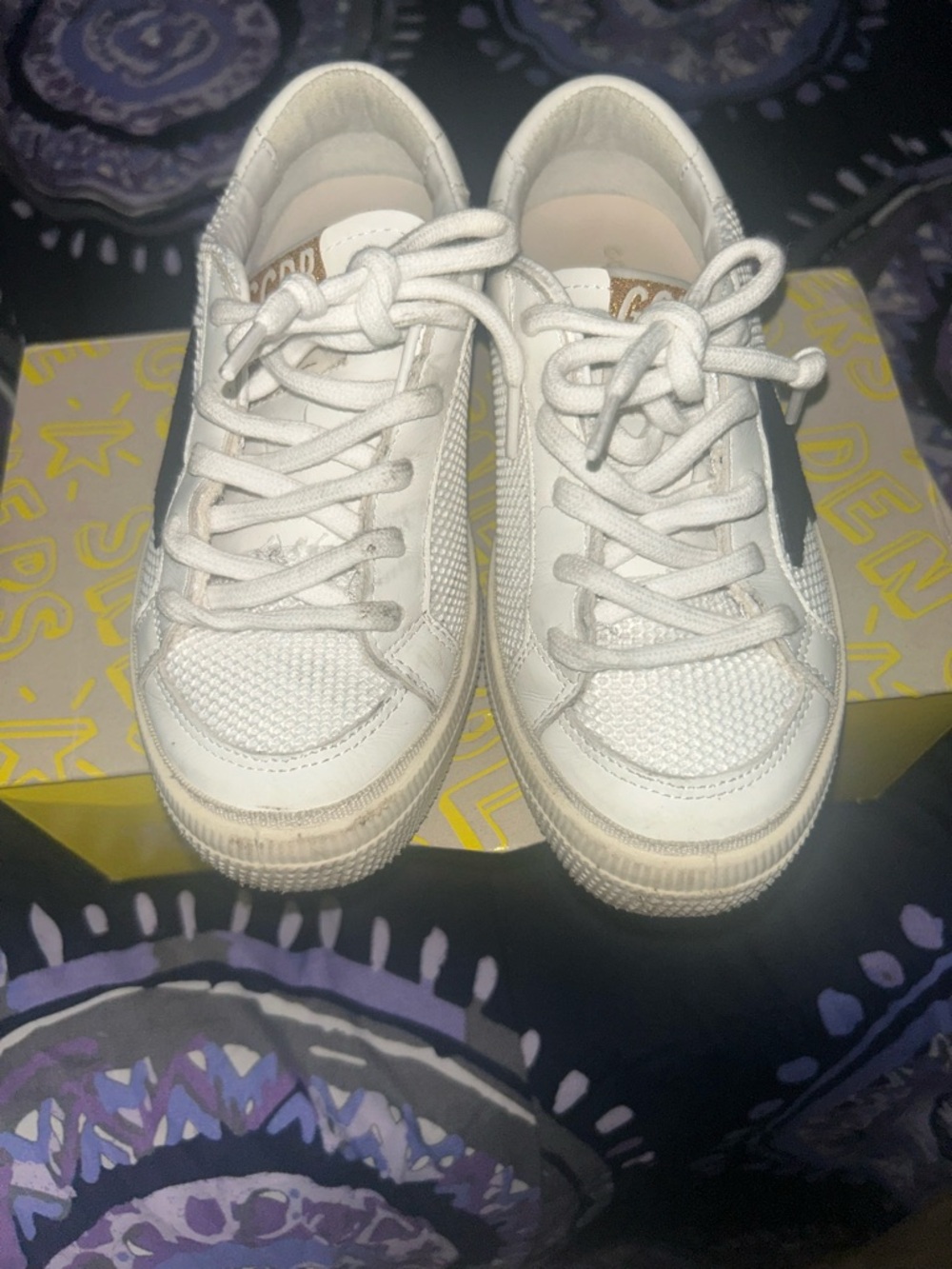 Golden Goose White Sneakers with Black Heel Accent